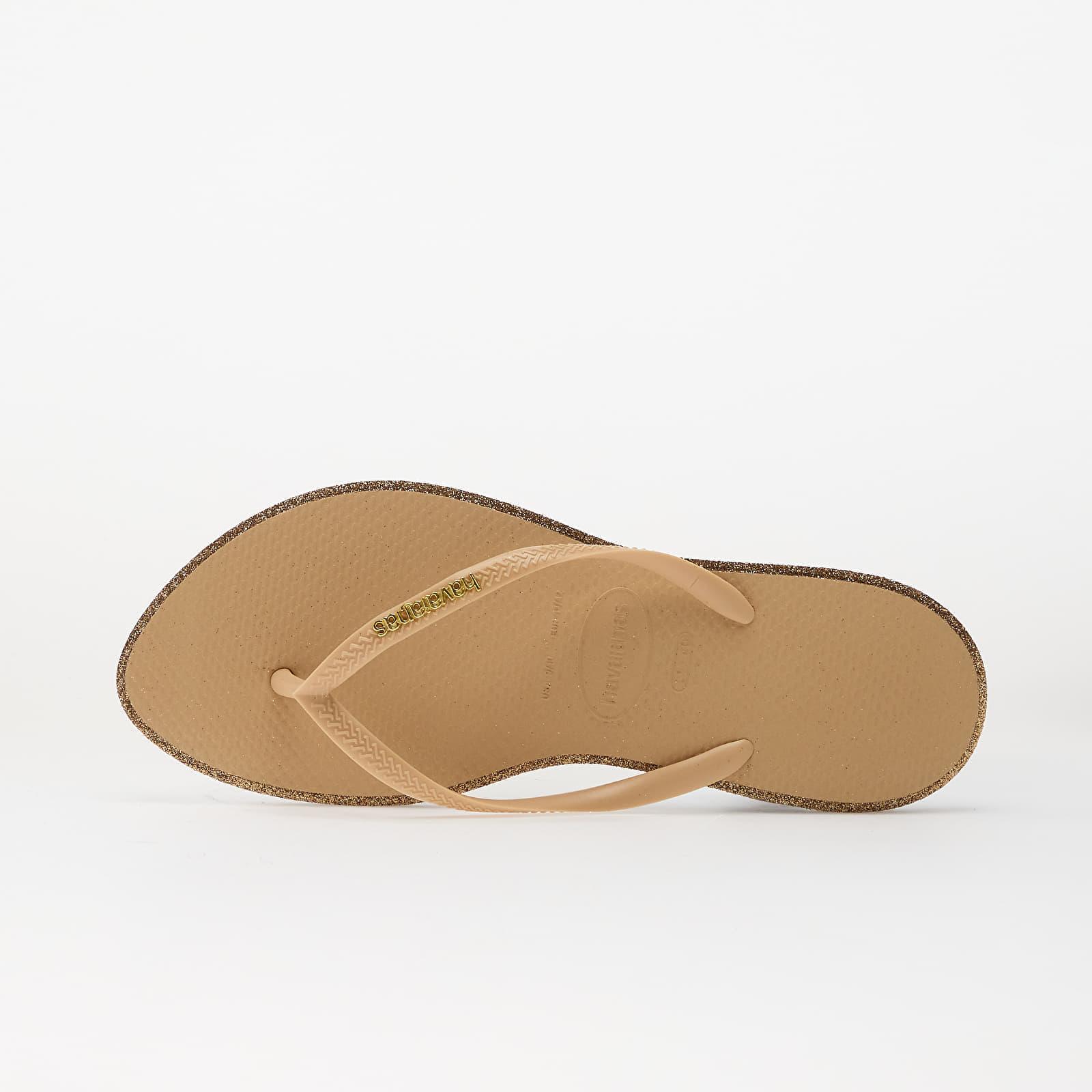 havaianas flip flops slim point glitter dark brown/golden 41/42