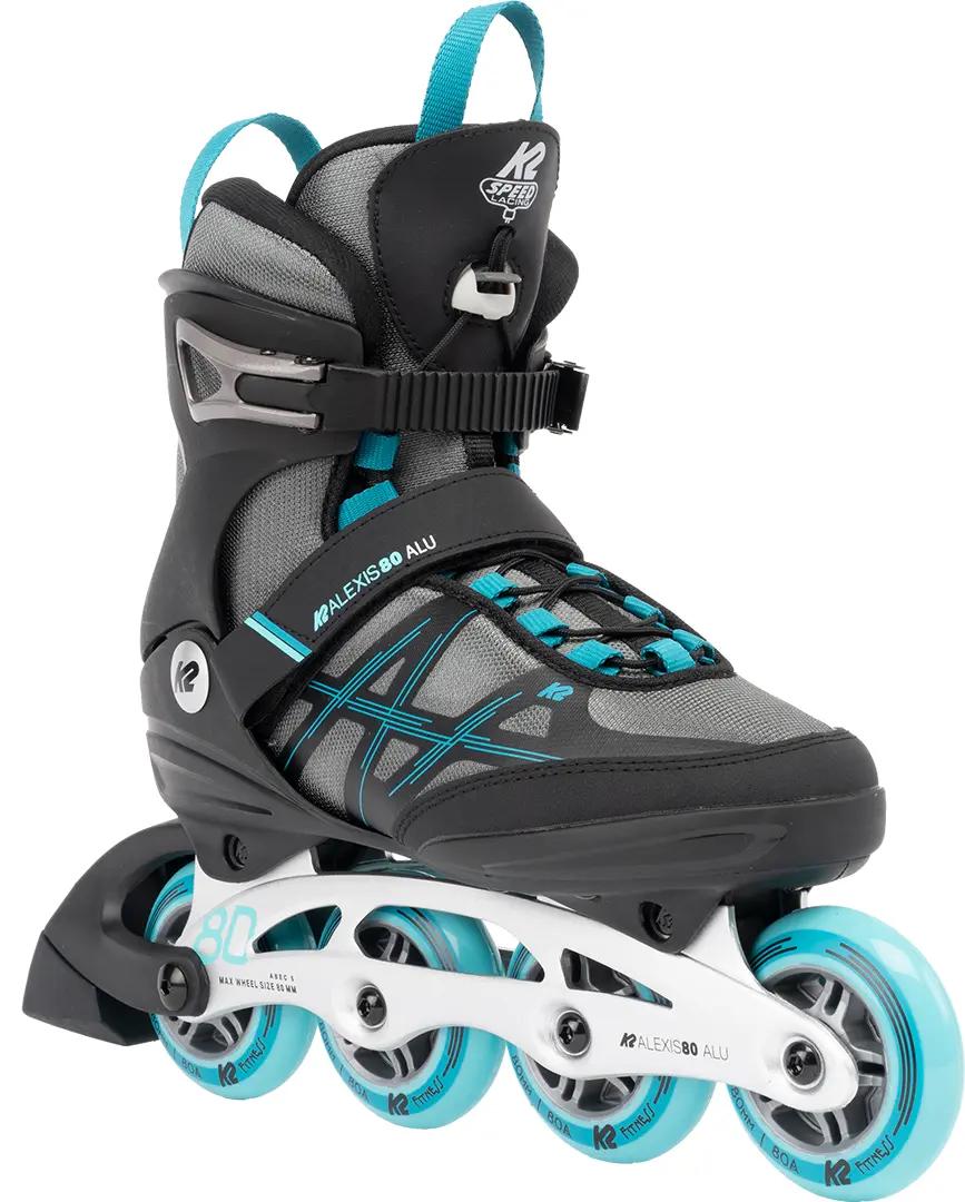 k2 inline skates alexis 80 alu grey/cyan 41.5