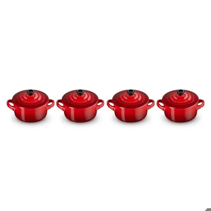 le-creuset mini cocottes set 4 10cm cherry