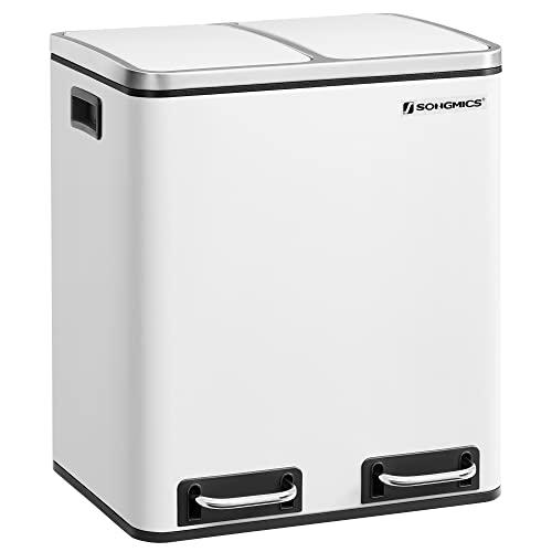 songmics trash can 2x15l soft close white