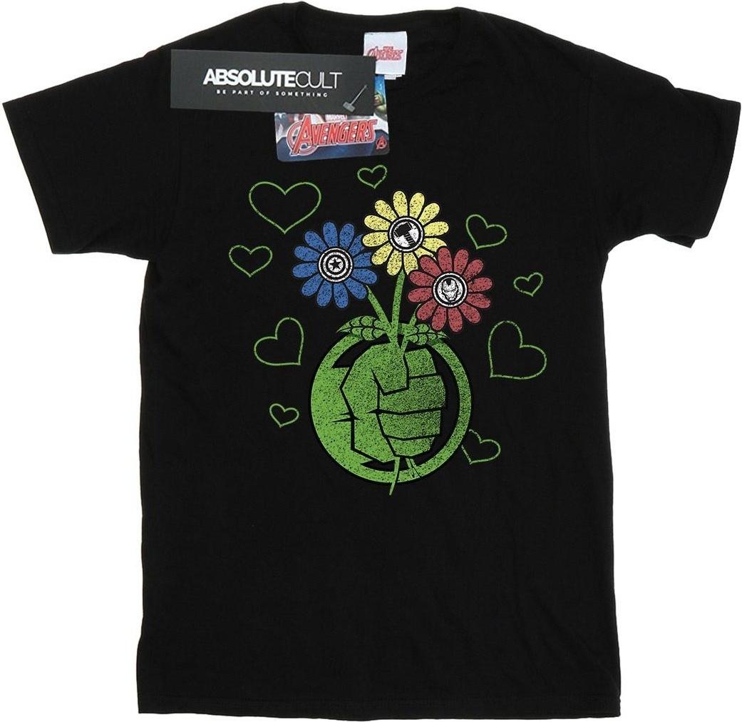 marvel t-shirt hulk flower fist black s