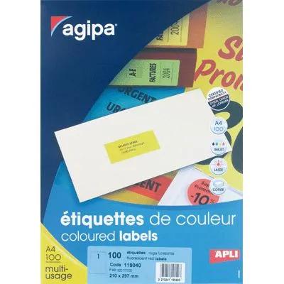 apli multi-purpose labels 210x297mm neon red 100 pack