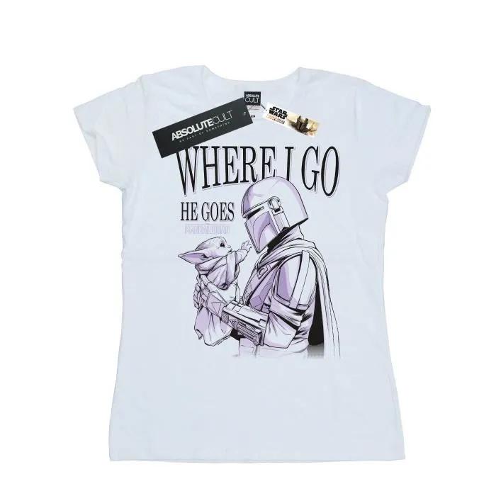 star wars t-shirt mandalorian where i go white m