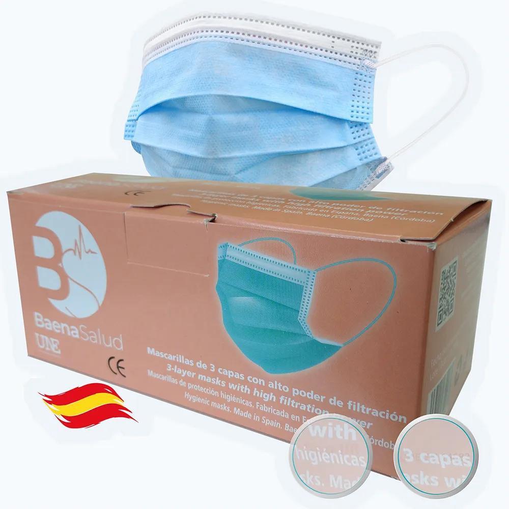 baenasalud disposable face mask 100 units blue
