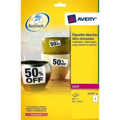 avery labels l4774-20 polyester white 80 pack