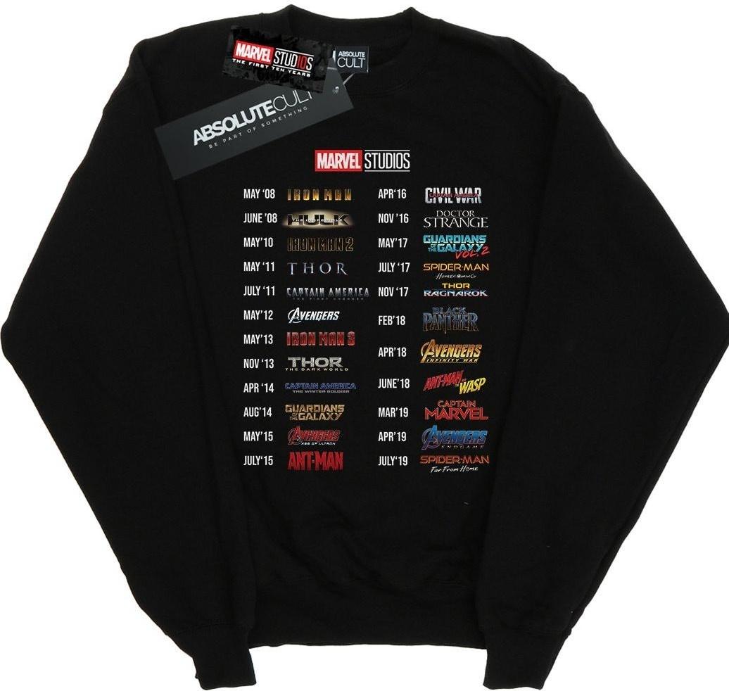 marvel studios sweatshirt 10 years of movies black xxl