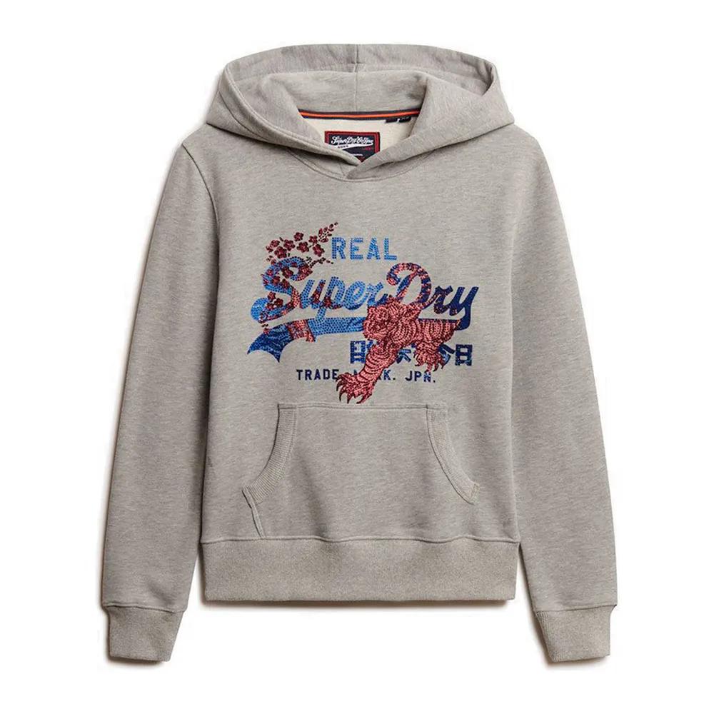 superdry hoodie tokyo vintage logo grey xl