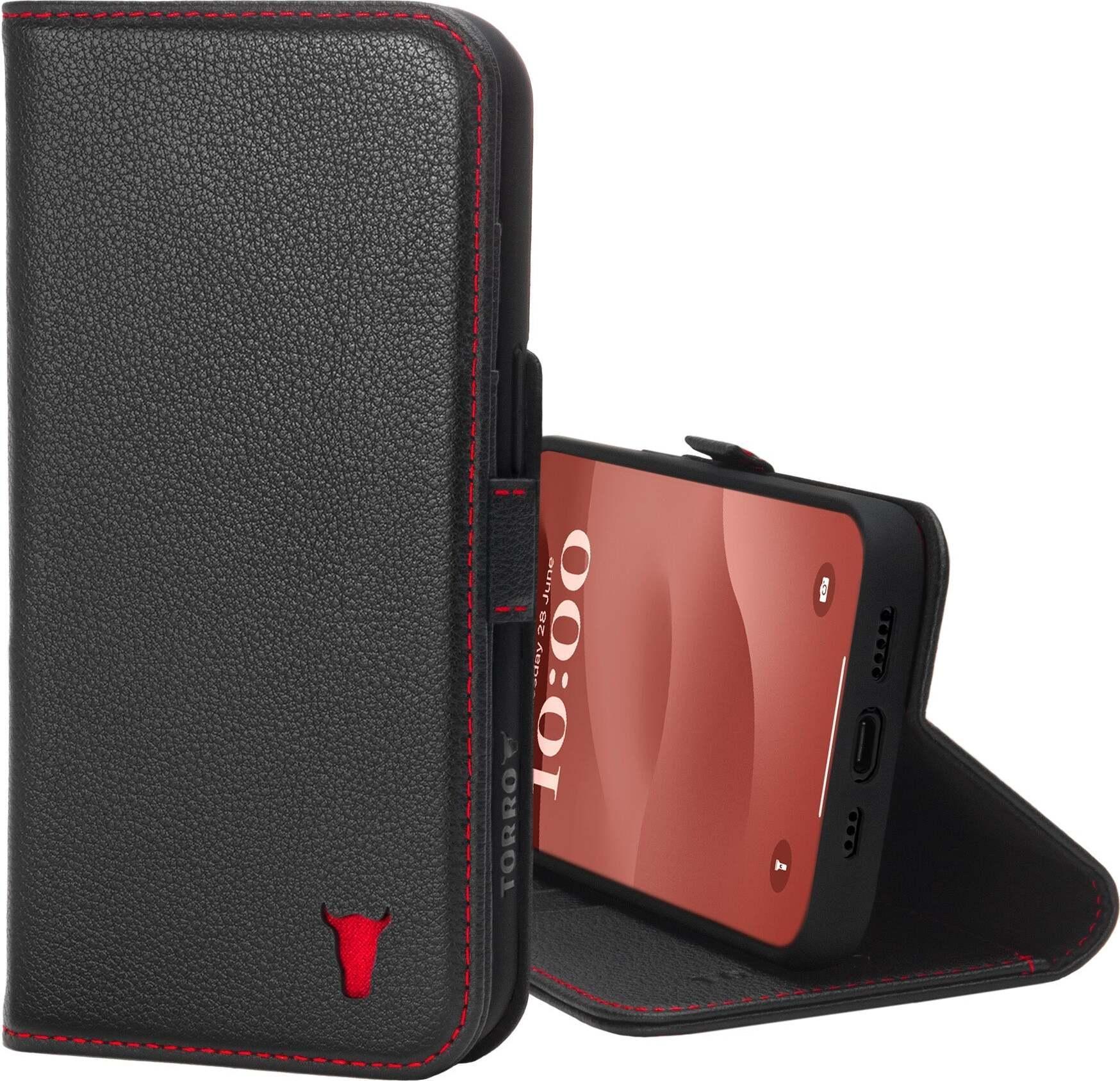 torro wallet case iphone 15 pro leather black/red