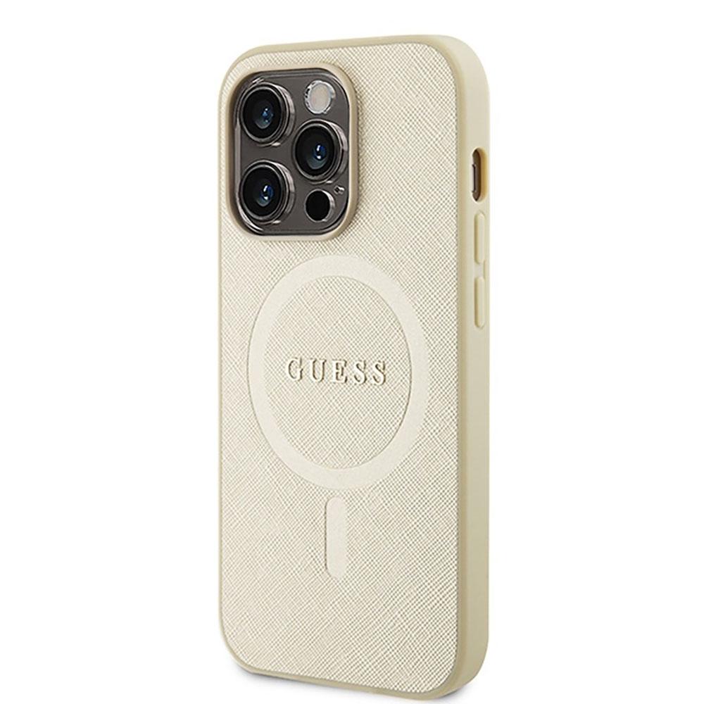 guess phone case iphone 15 pro max 6.7 gold saffiano magsafe
