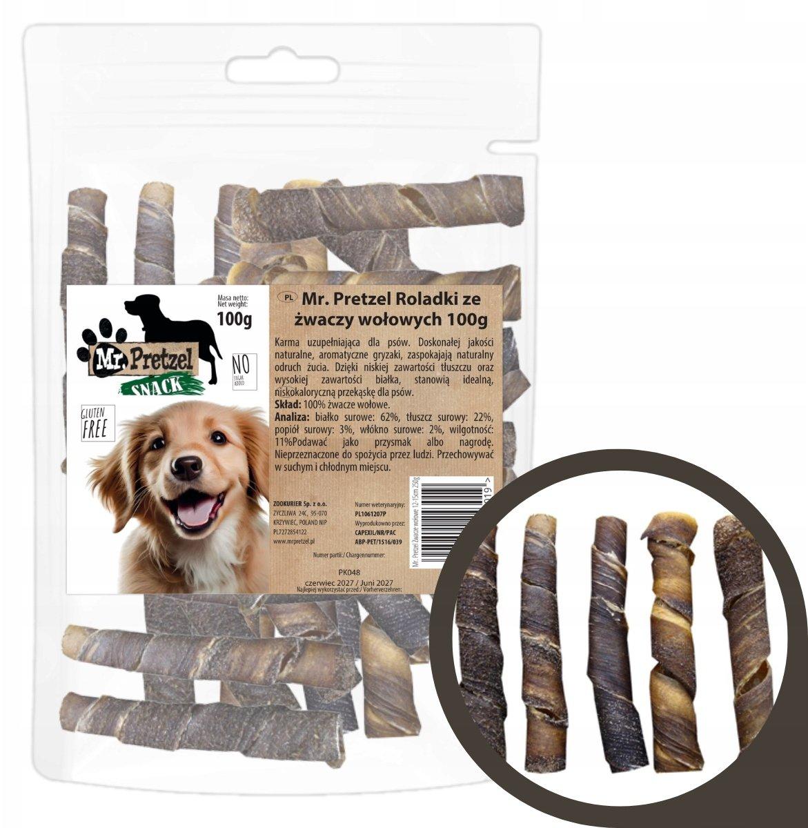 mr pretzel dog treats beef tripe rolls 100g