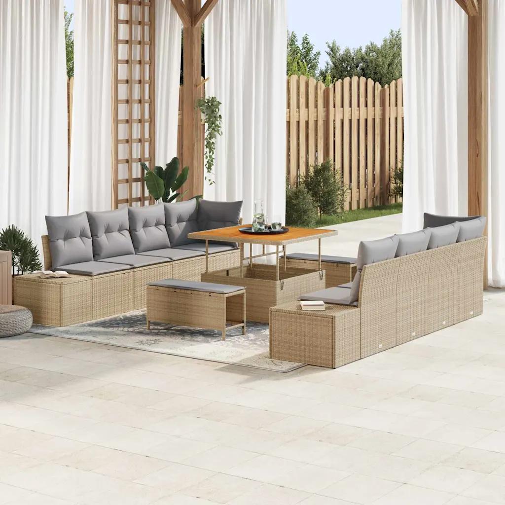 vidaxl garden sofa set 11 pcs beige poly rattan