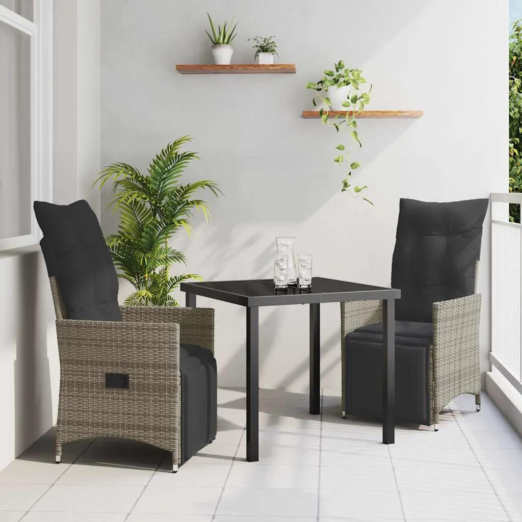 vidaxl garden dining set 3 pcs grey poly rattan