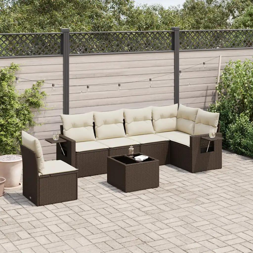 vidaxl garden sofa set 7 pieces brown with cushions