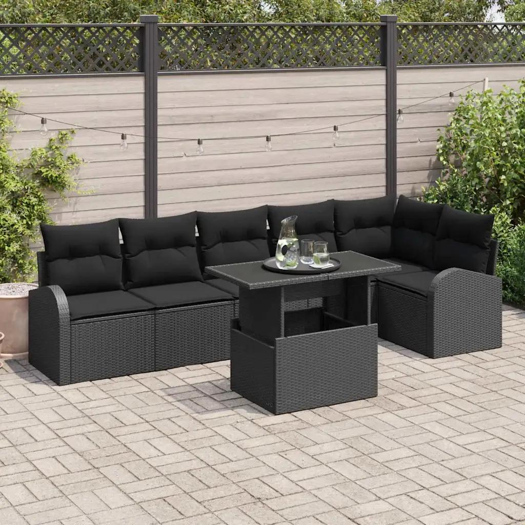 vidaxl garden sofa set 7 pcs black poly rattan