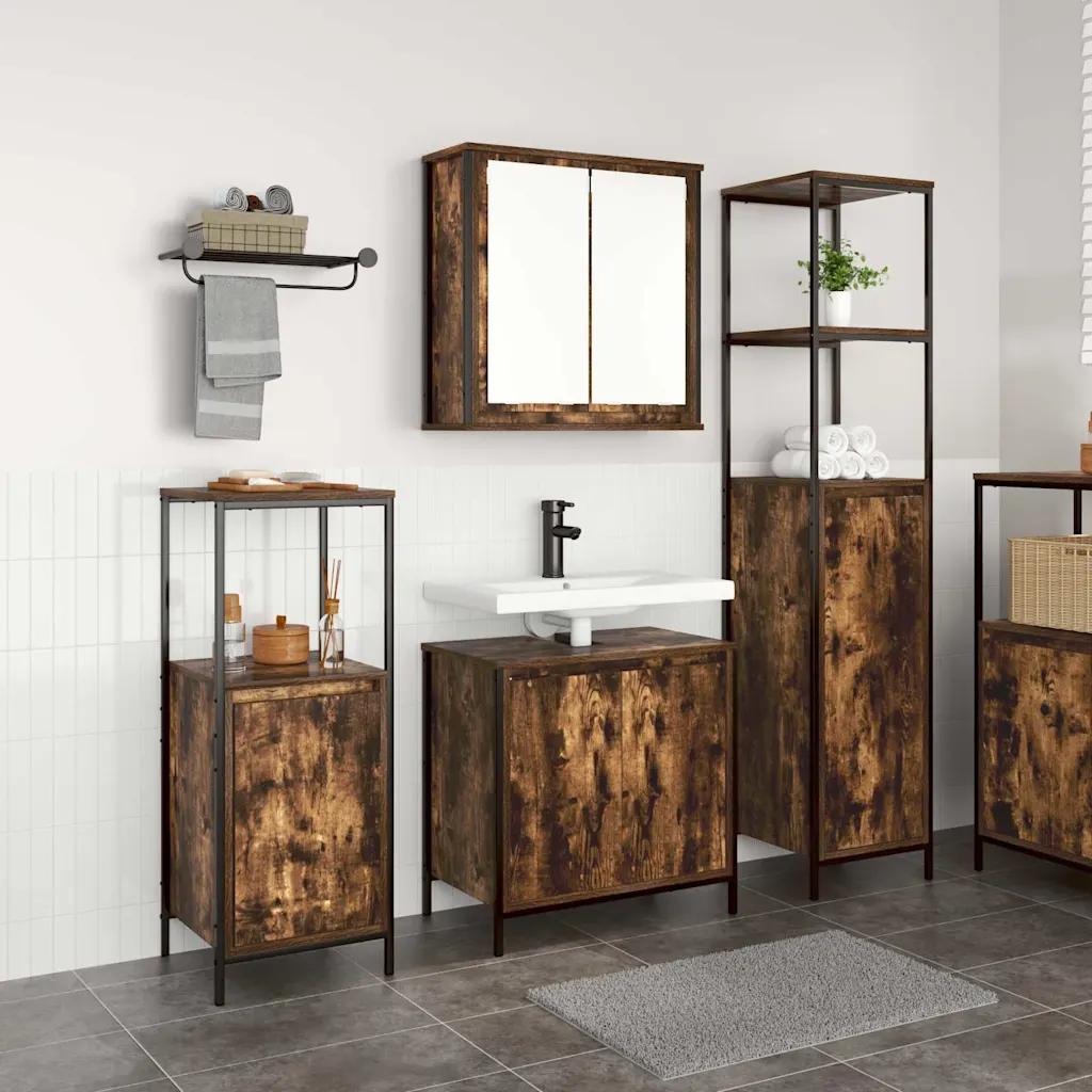 vidaxl bathroom furniture set 3 pcs smoked oak and black