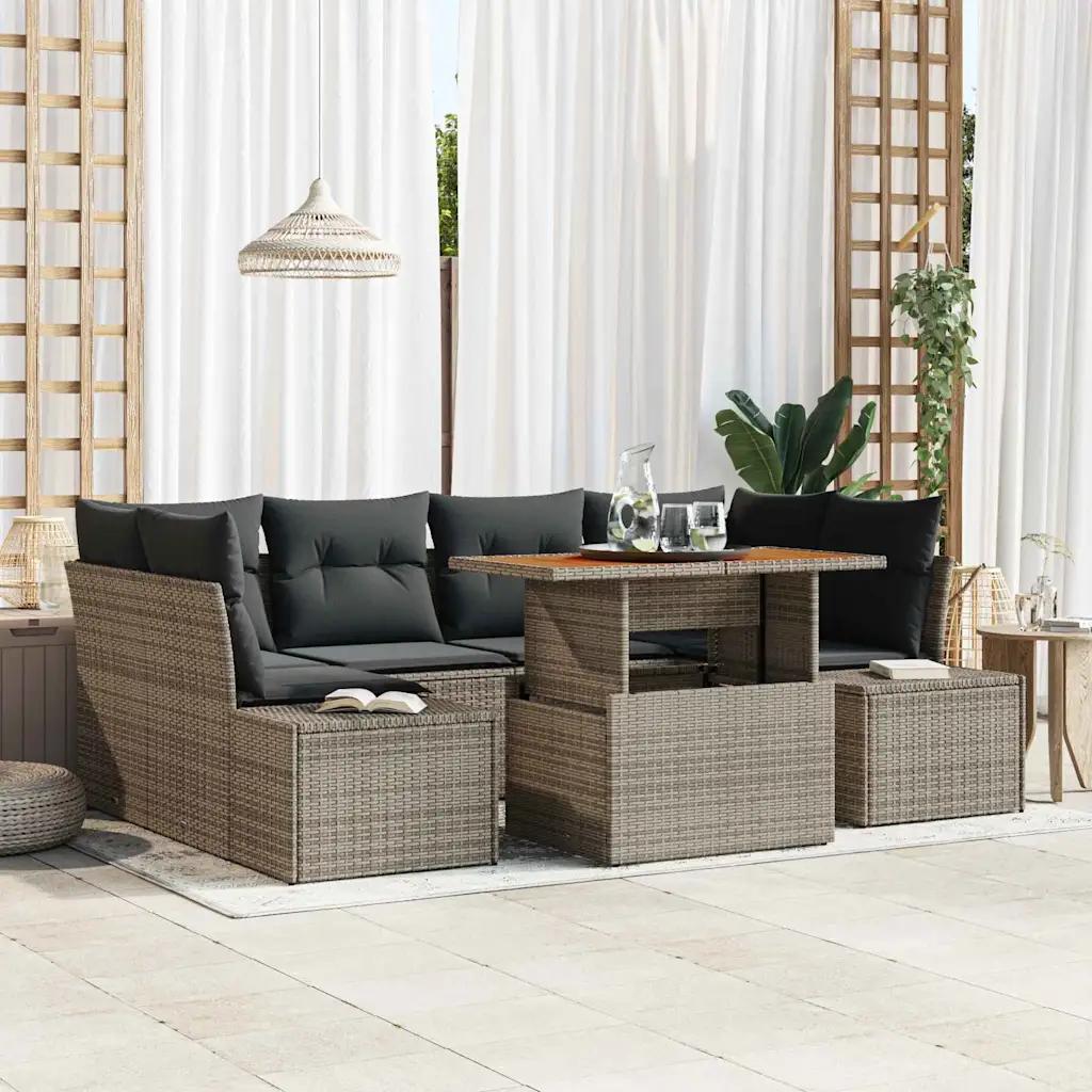 vidaxl garden dining set 7 pcs grey/brown