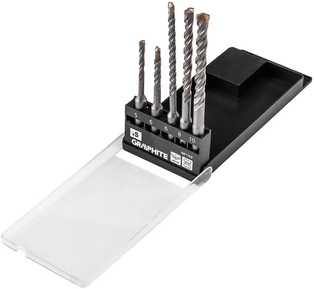 graphite drill bits set sds plus double spiral 5/6 x 110mm 6/8/10 x 160mm 5 pack