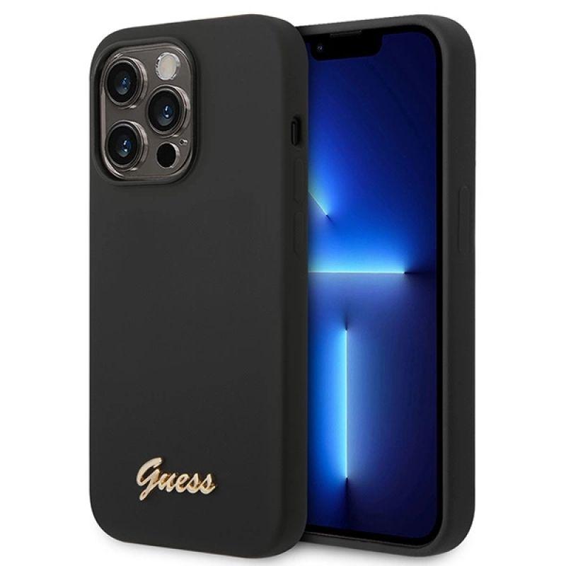 guess phone case silicone vintage gold logo iphone 14 pro black