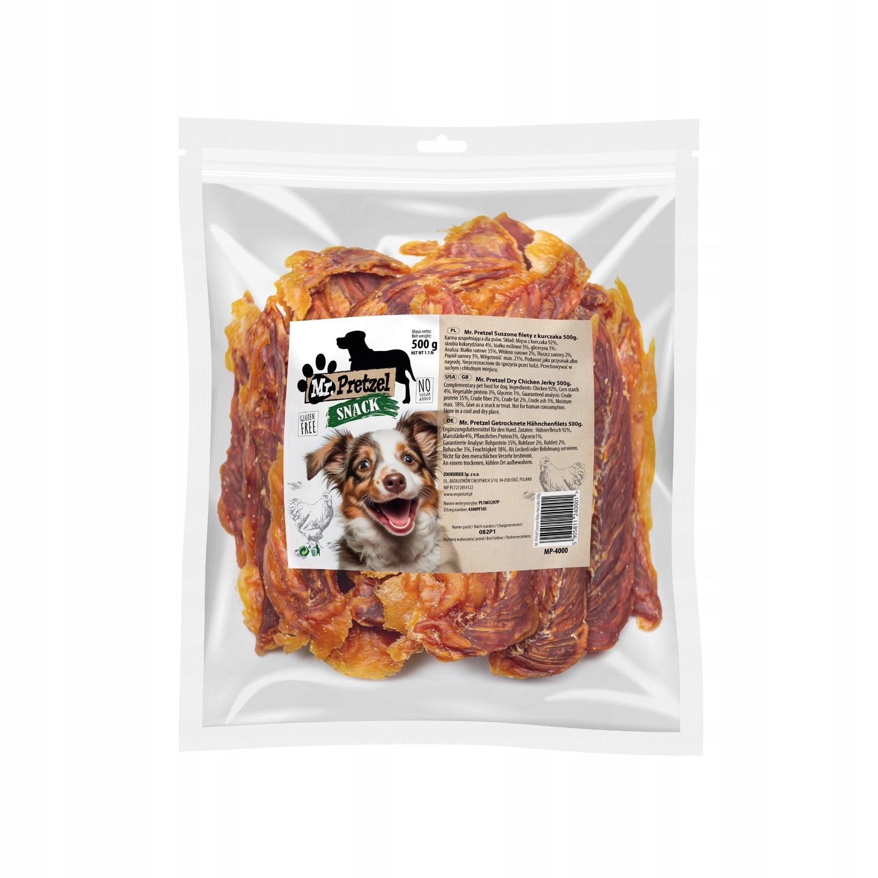mr. pretzel dog treats dried chicken fillets 500g