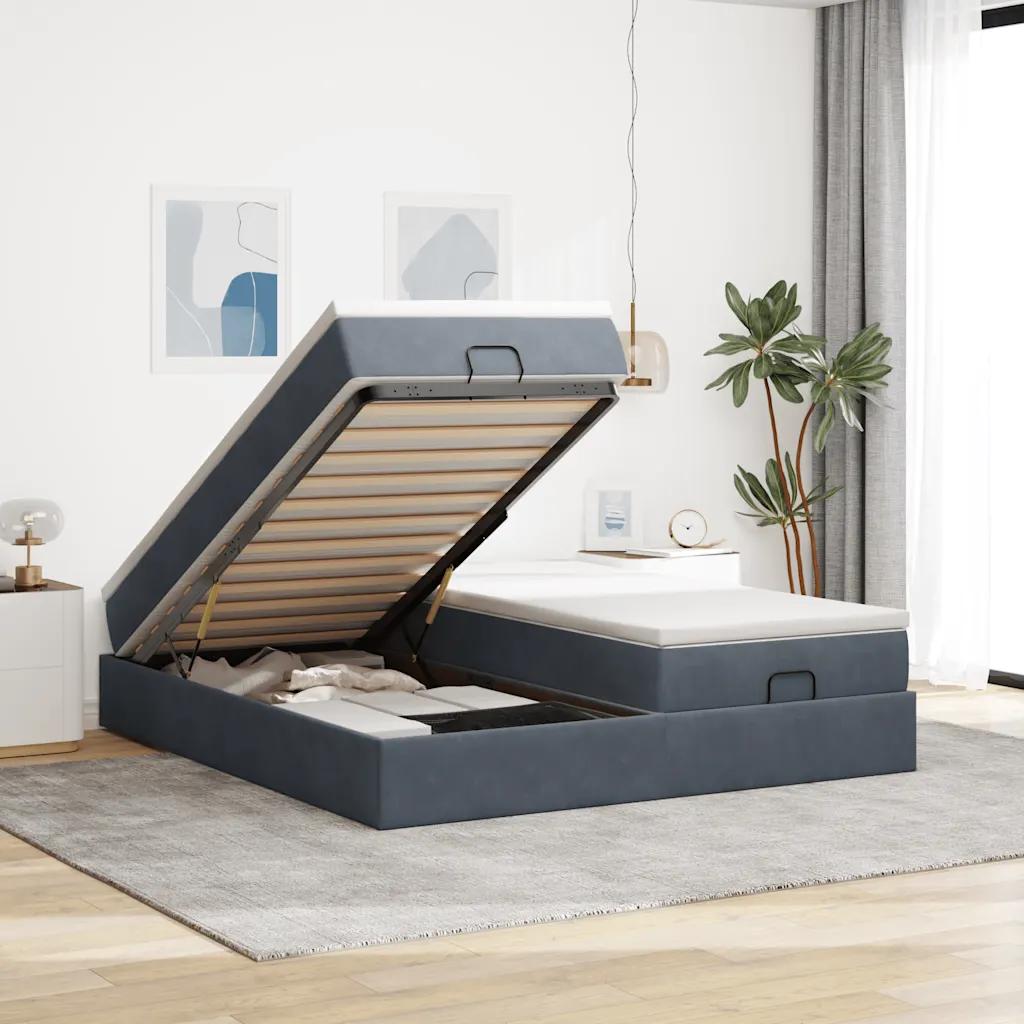 vidaxl ottoman bed frame with mattress dark gray 180x200cm