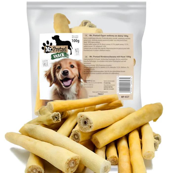 mr pretzel dog treats beef tail with skin 100g