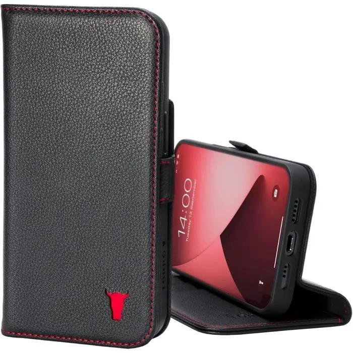 torro phone case iphone 13 pro max leather black/red