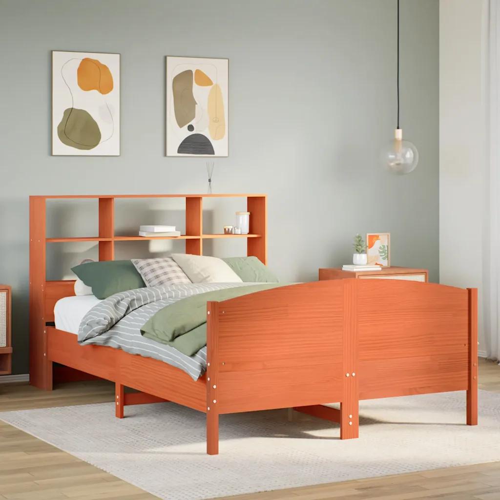 vidaxl bed frame with bookshelf without mattress wax brown 120x190 cm