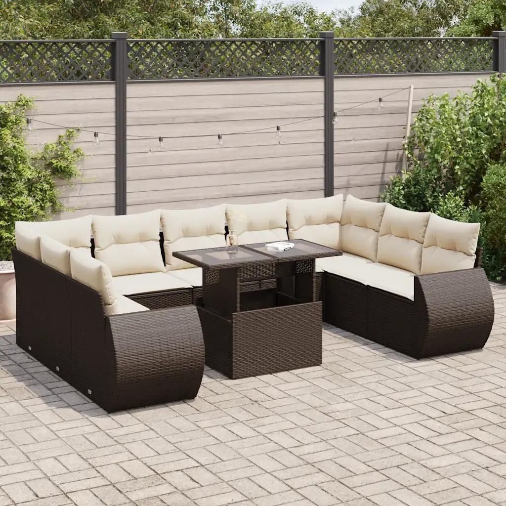 vidaxl garden furniture set 10 pcs brown poly rattan