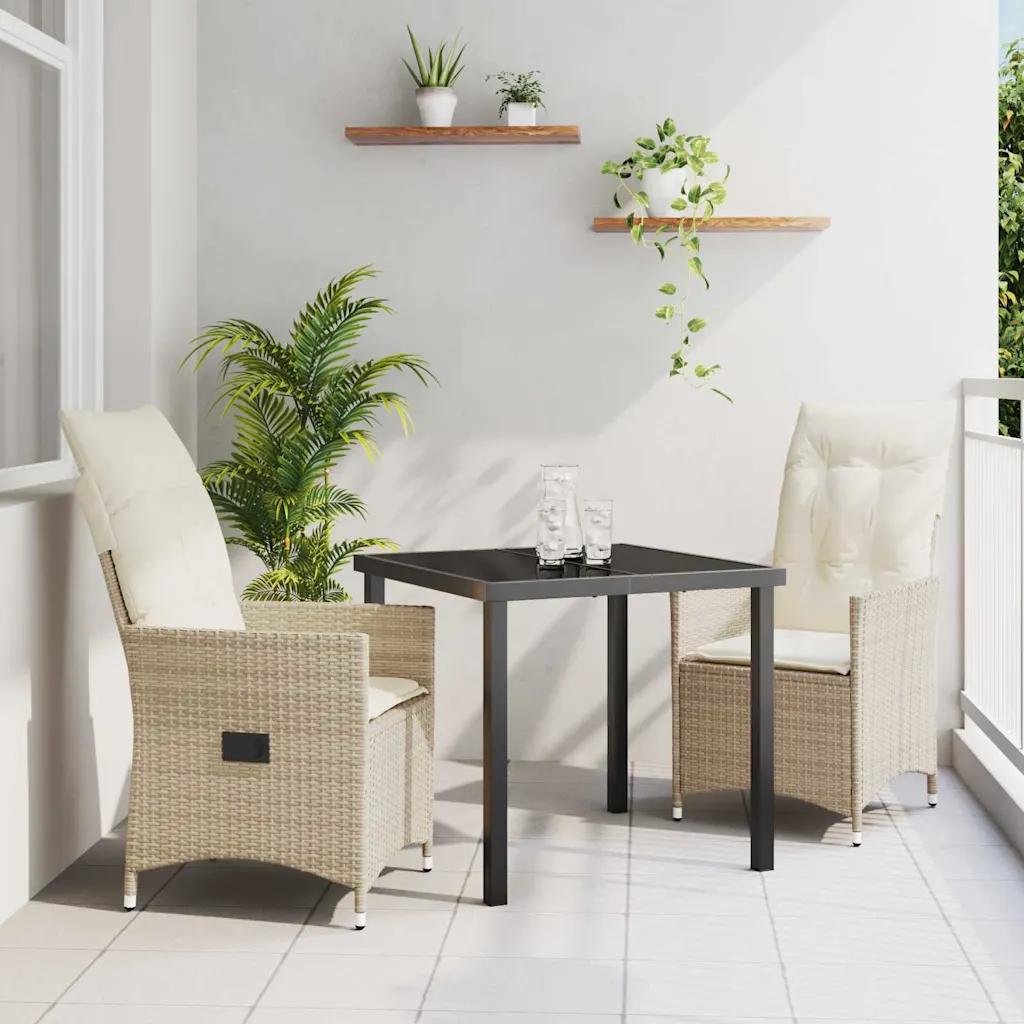 vidaxl garden dining set 3 pcs beige poly-rattan