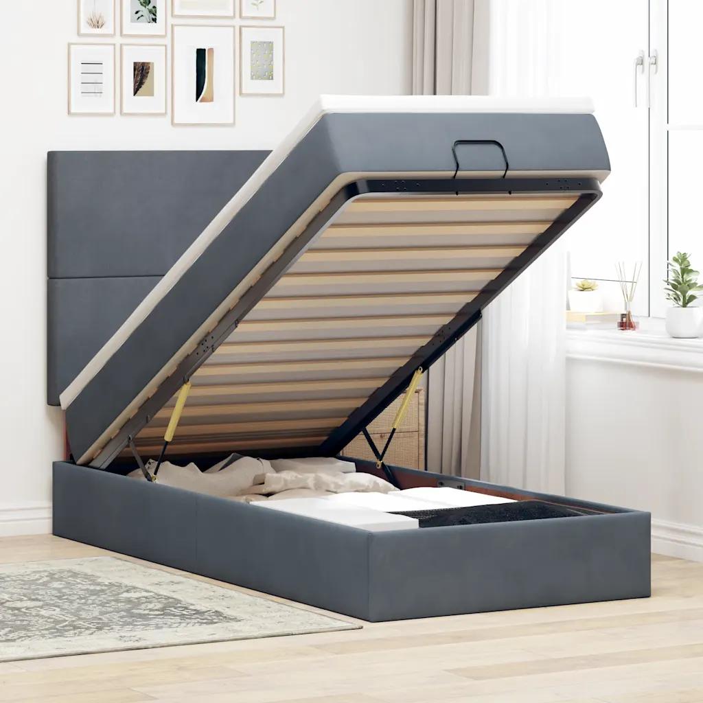 vidaxl ottoman bed frame with mattress dark gray 90x190 cm velvet