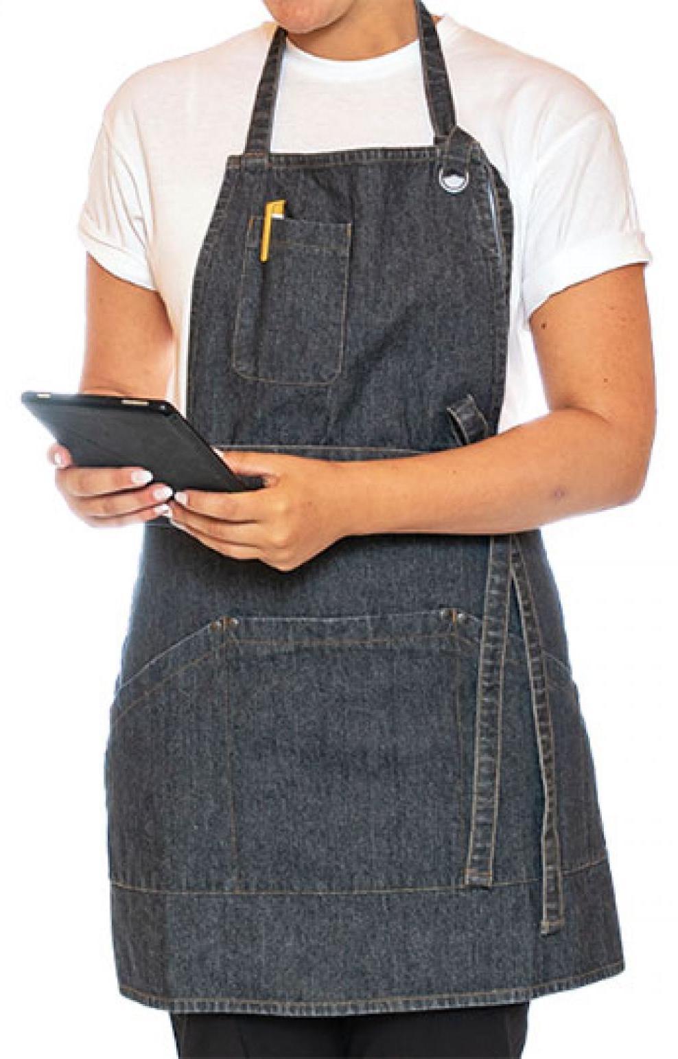 le chef apron utility washed denim black/grey 91x71cm
