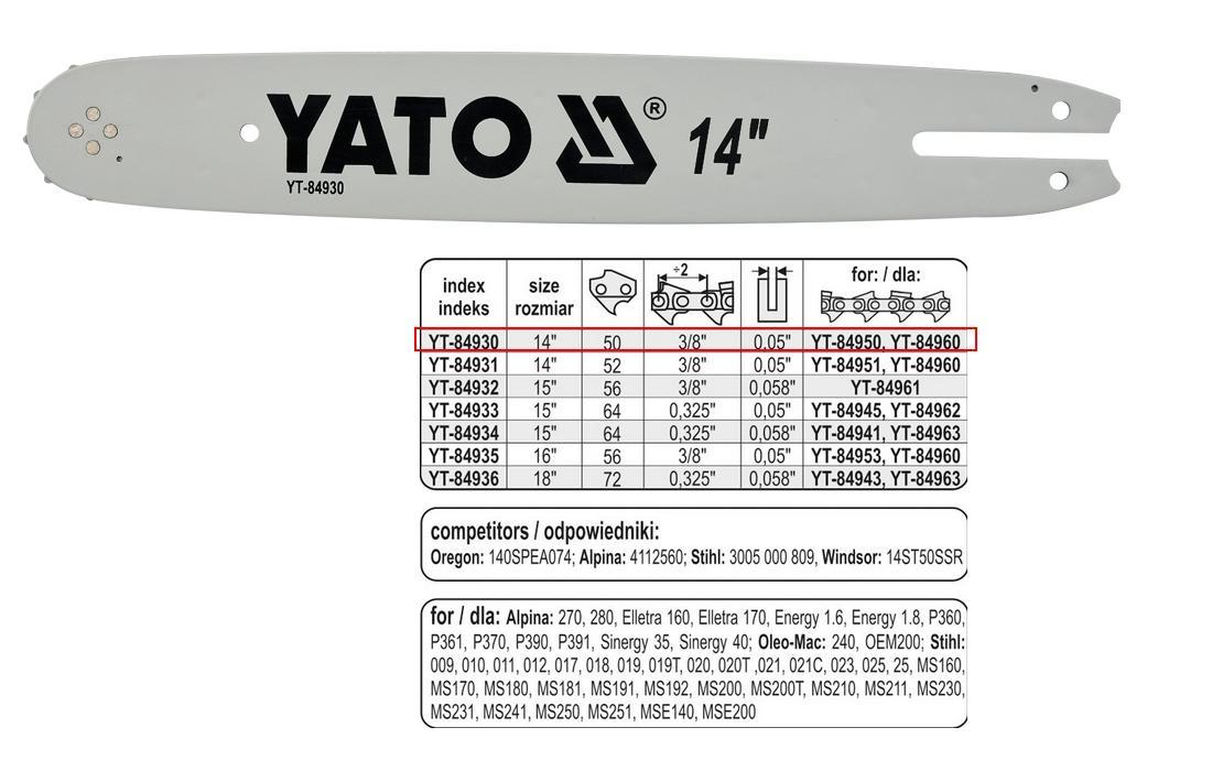 yato chainsaw guide bar yt-84930 14 inch 50 links