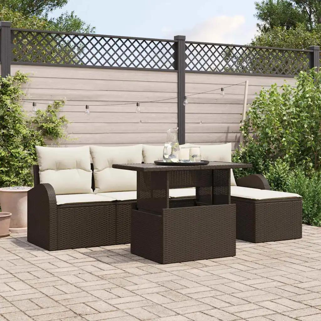 vidaxl garden sofa set 6 pcs brown poly rattan