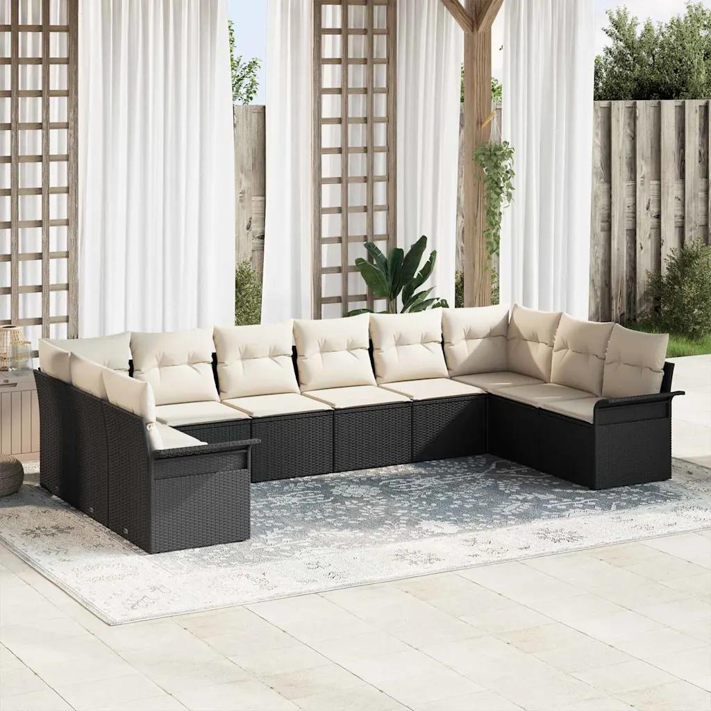 vidaxl garden sofa set 10 pcs black poly-rattan