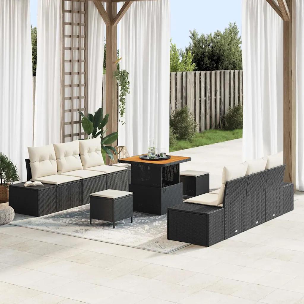 vidaxl garden sofa set 9 pcs black poly rattan