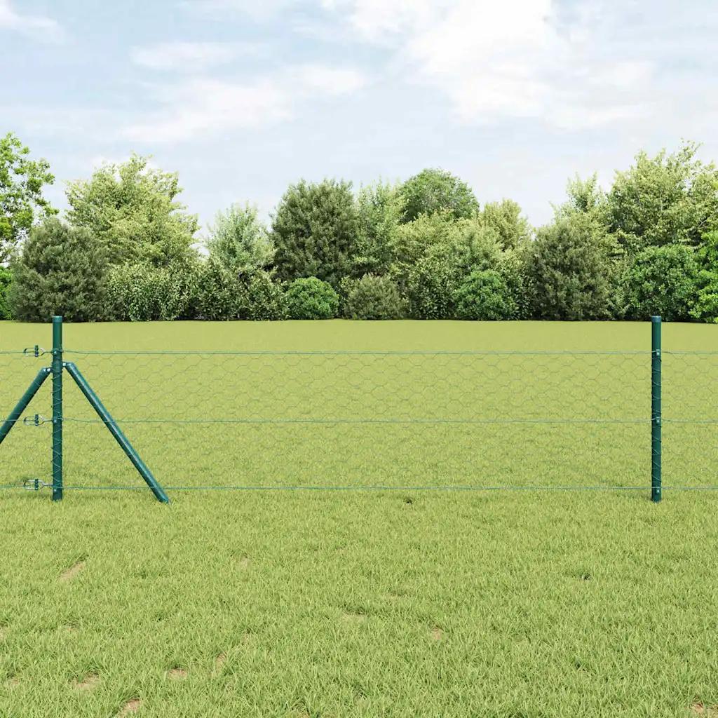 vidaxl fence posts green 50 x 1.4 m steel and pvc