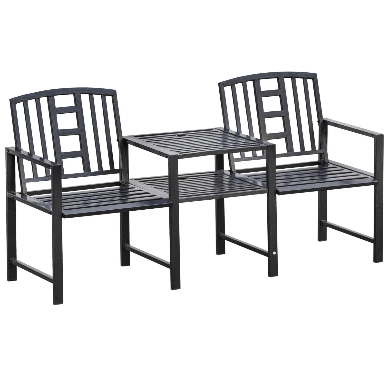 easycomfort garden bench modern 2 seats with table black
