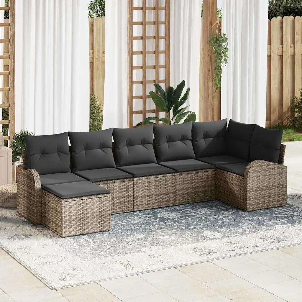 vidaxl garden sofa set 7 pcs grey poly rattan