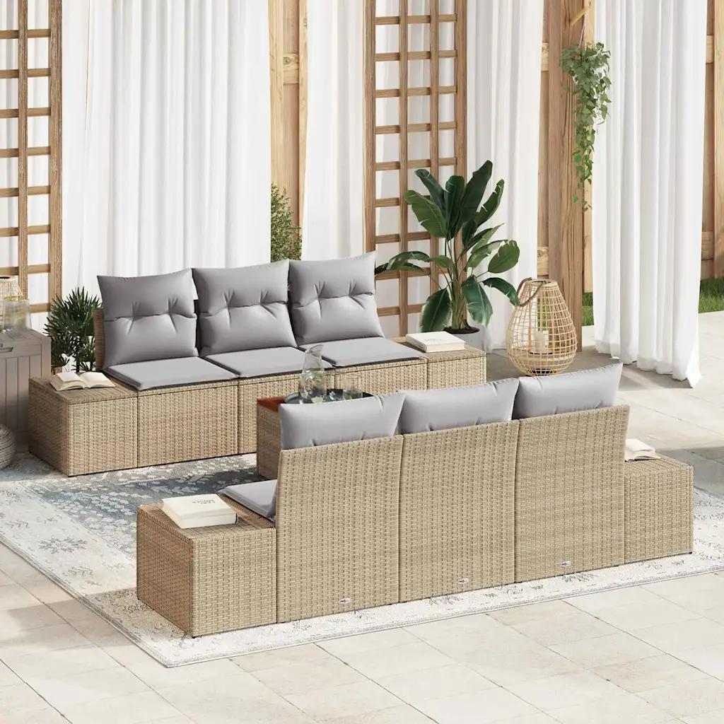 vidaxl garden sofa set 7 pcs beige/light gray poly-rattan