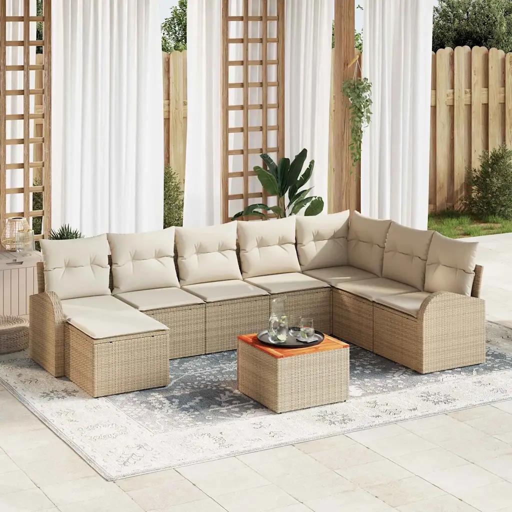vidaxl garden sofa set 9 pcs beige poly rattan