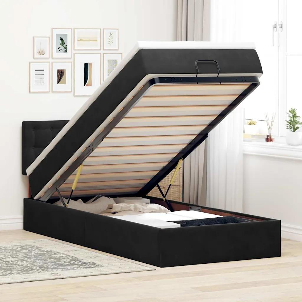 vidaxl ottoman bed with mattress & leds black 100x200 cm velvet