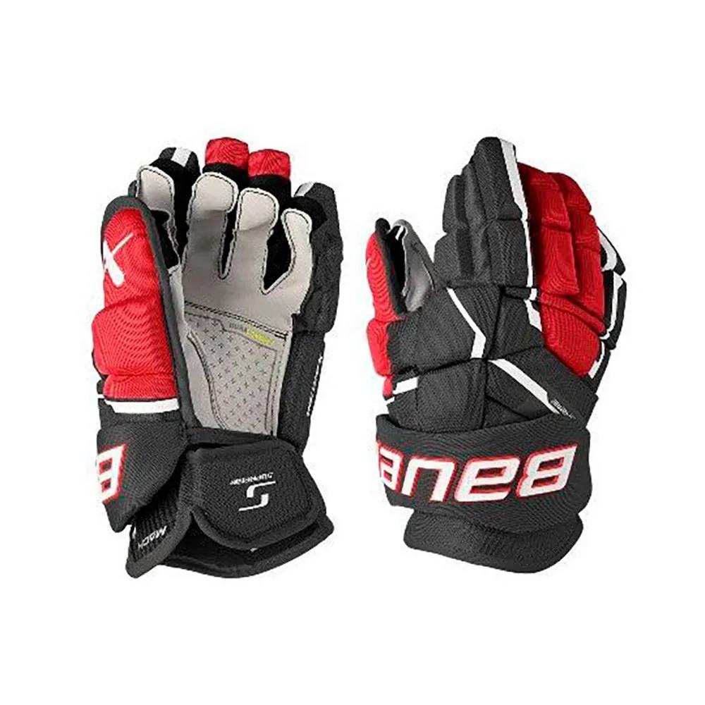 bauer hockey gloves supreme mach senior 14 inch black/red