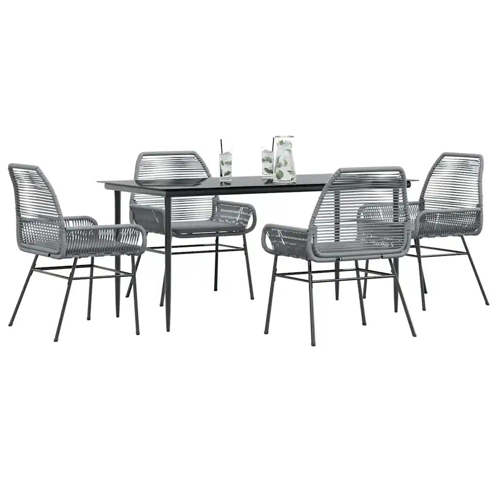 vidaxl garden dining set 5 pcs grey poly rattan glass