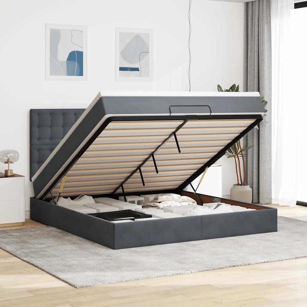 vidaxl ottoman bed frame with mattress dark gray 180x200 cm