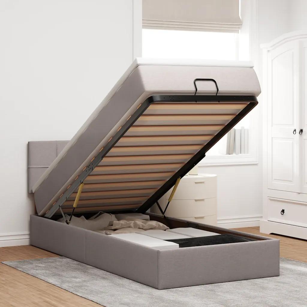 vidaxl ottoman bed with mattress and led taupe 90x200 cm fabric