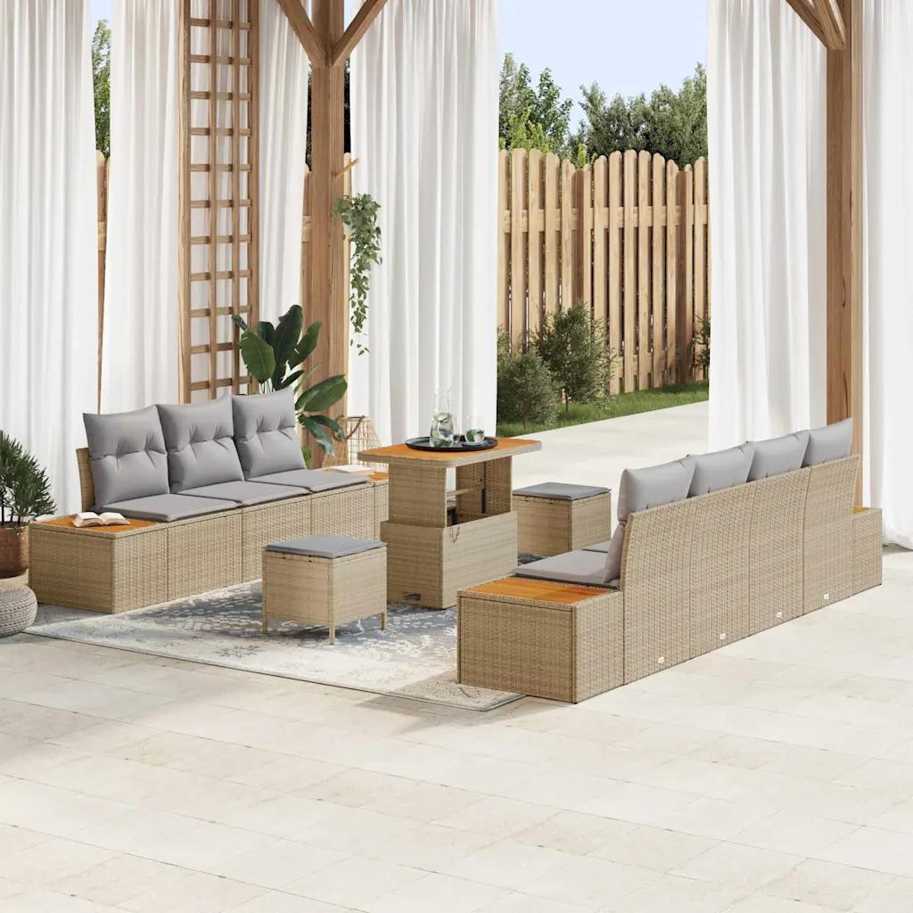 vidaxl garden sofa set 10 pcs beige poly rattan