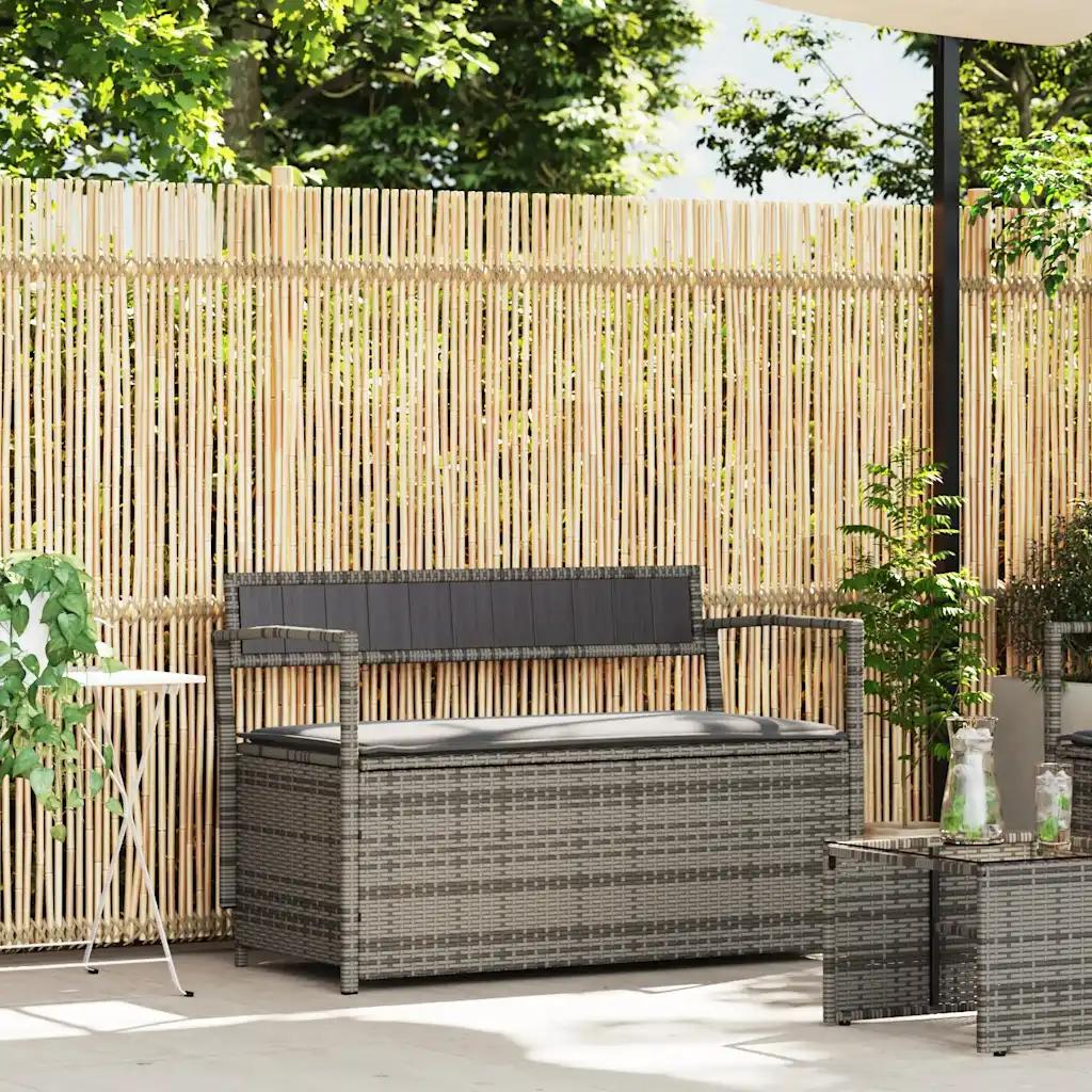 vidaxl garden bench with storage and cushion gray poly rattan