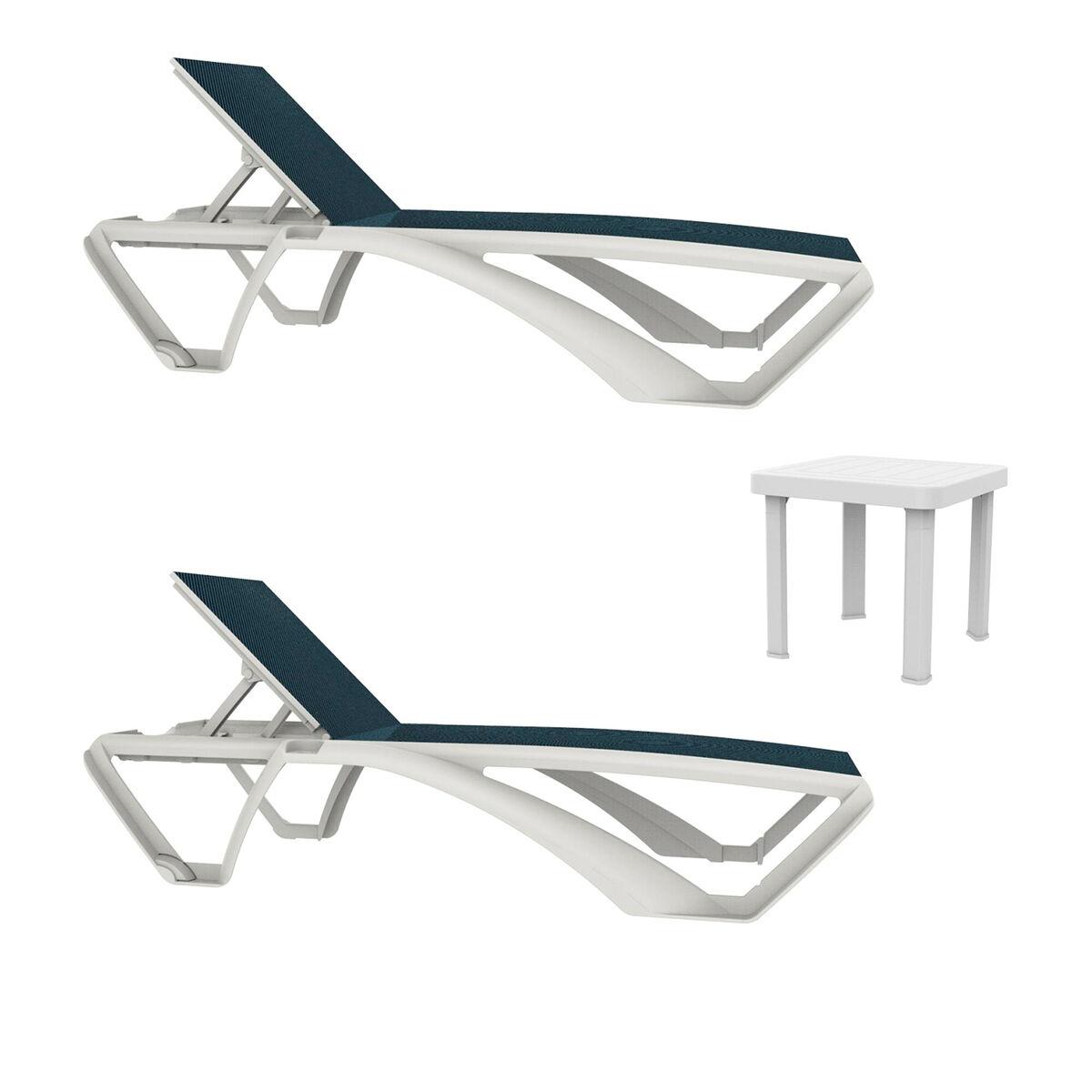 resol sun lounger set marina andorra white/navy blue 3 pieces