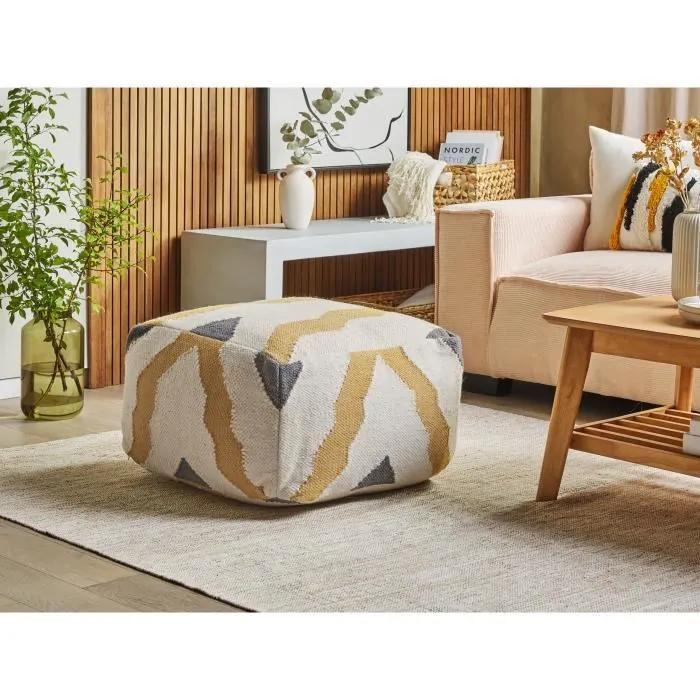 beliani pouf zeugma beige/yellow 56x56x32 cm