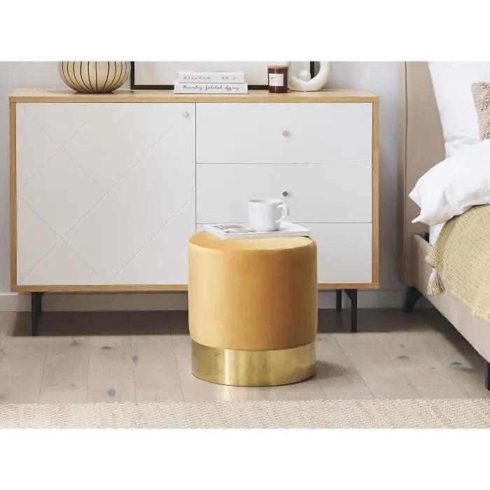 beliani pouf velvet mustard 39 cm